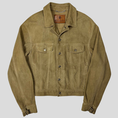 Gucci by Tom Ford 00’s Suede Leather Belted Boxy Trucker Jacket - IT52 | Default Title, Sandy Beige