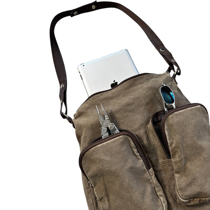 DKNY 00’s Canvas Multipocket Messenger Bag | O/S, Brown