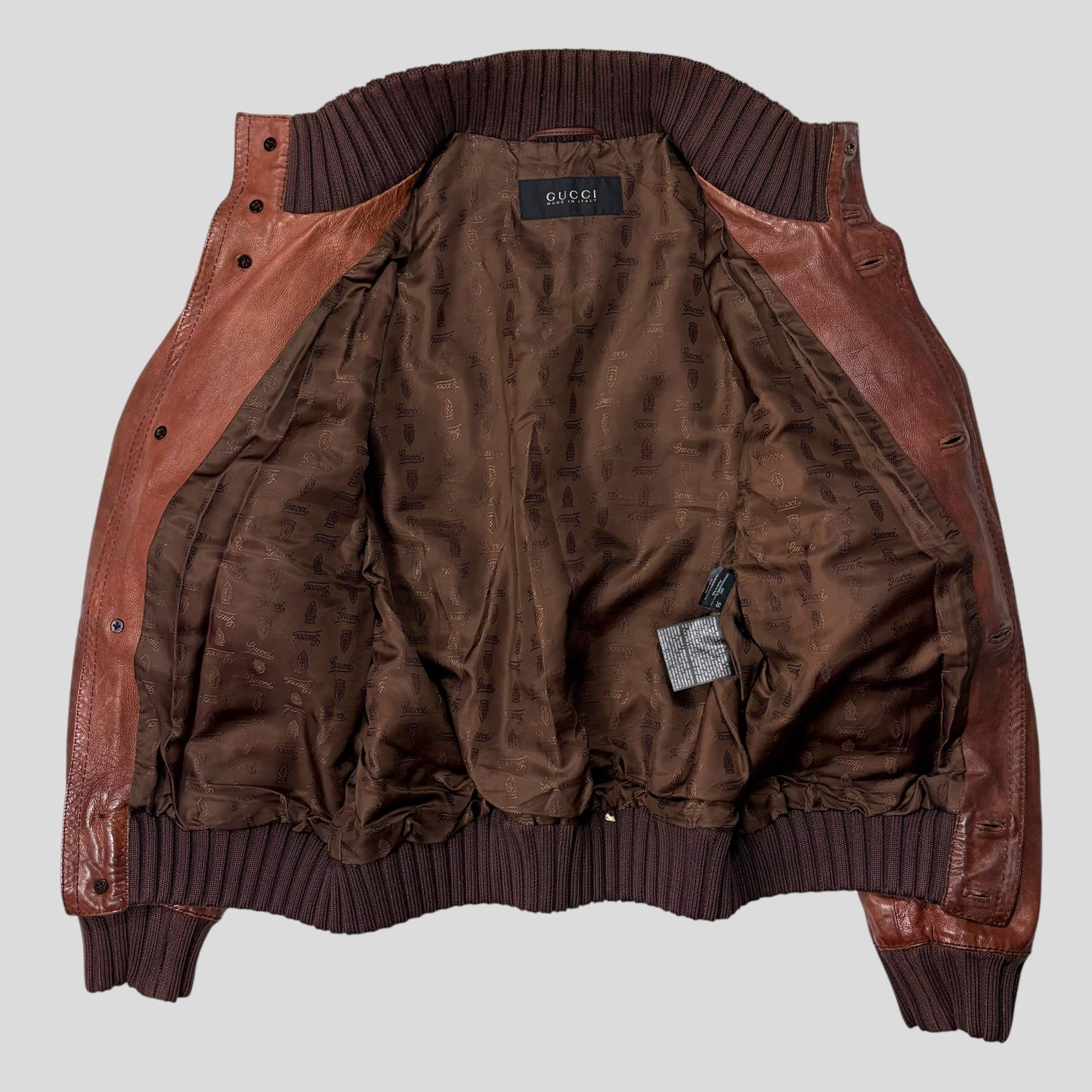 Gucci 2006 Madonna Cognac Leather Crest Button Bomber Jacket - L | Default Title, Brown