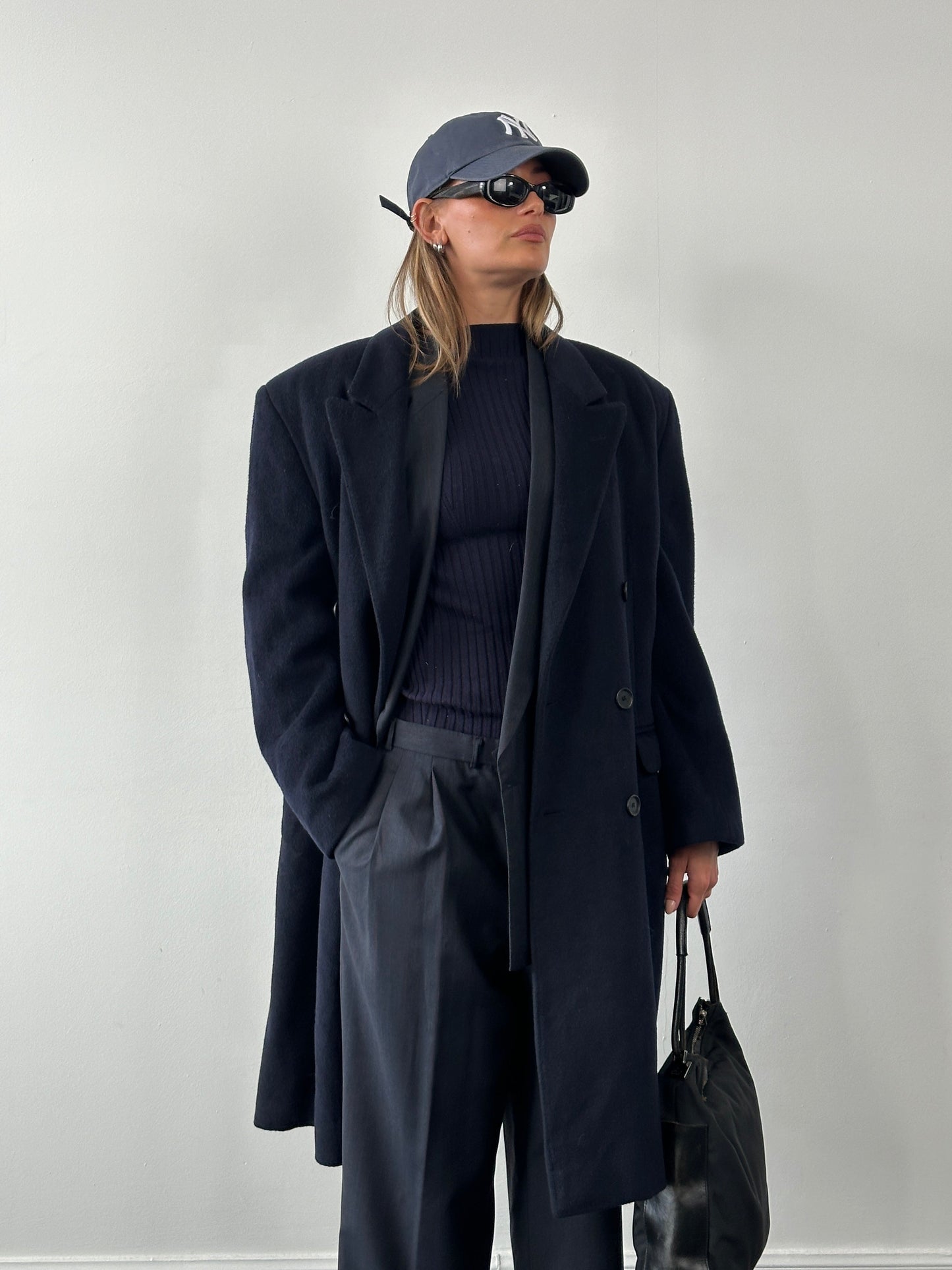 Italian Vintage 1990s Wool Double Breasted High Neck Coat - XL/XXL