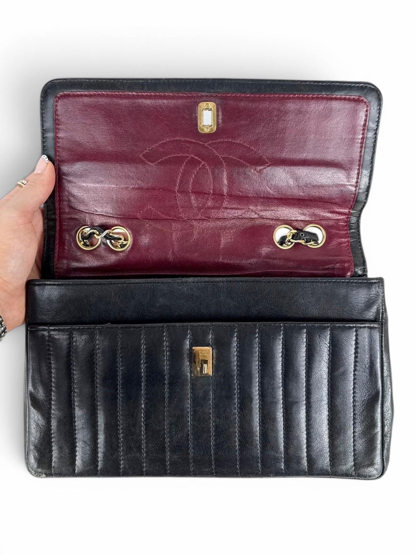 1980s Chanel Single Flap Horizontal Lambskin Leather Bag GHW Vintage | O/S, Black
