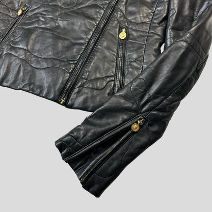 Gianni Versace 1997 Leather Puzzle Camo Biker Jacket - S | Default Title, Multicoloured
