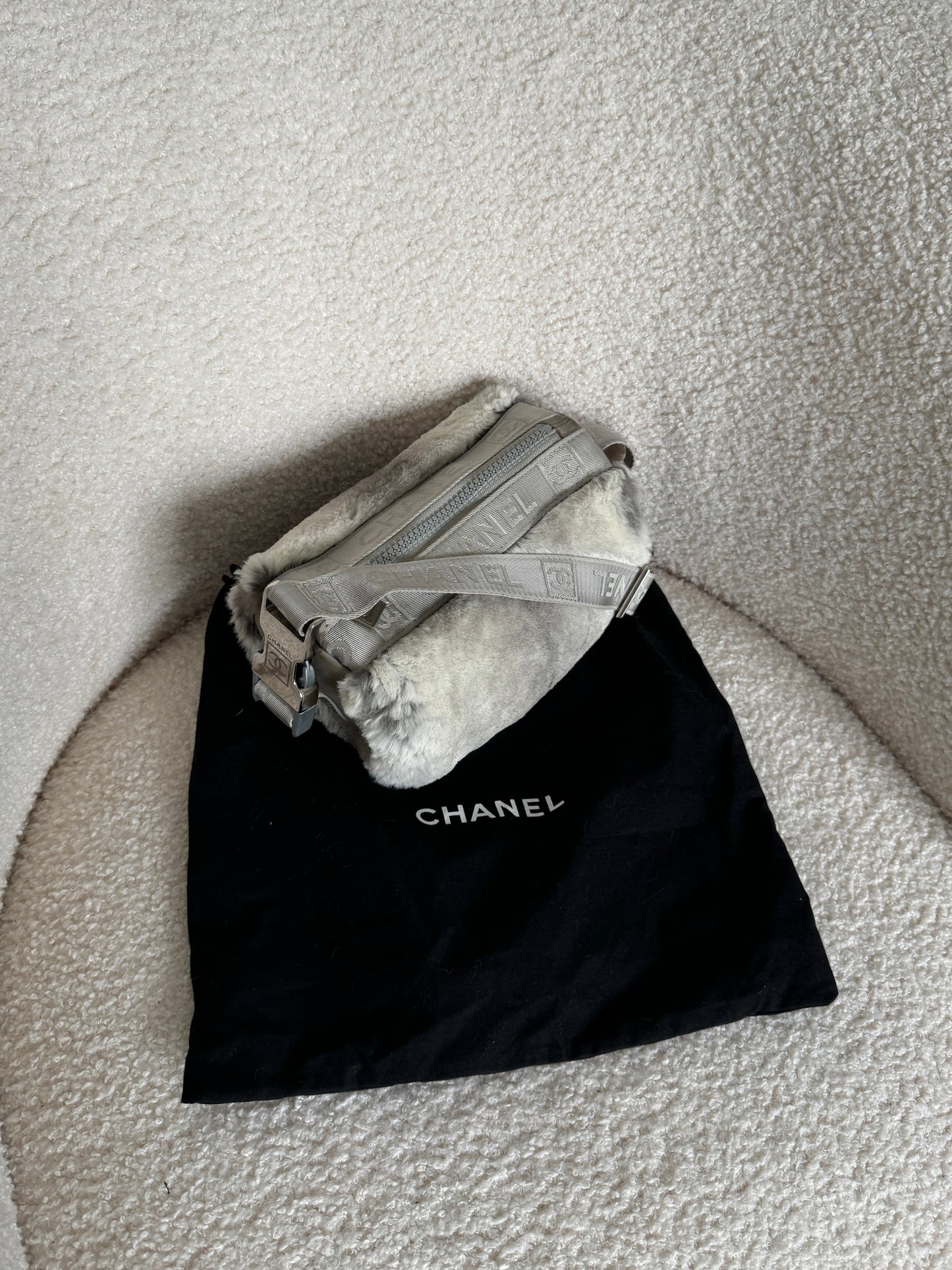 Vintage 2005/2006 Chanel Sport Lapin Fur Mini Duffle Shoulder Bag | O/S, Grey