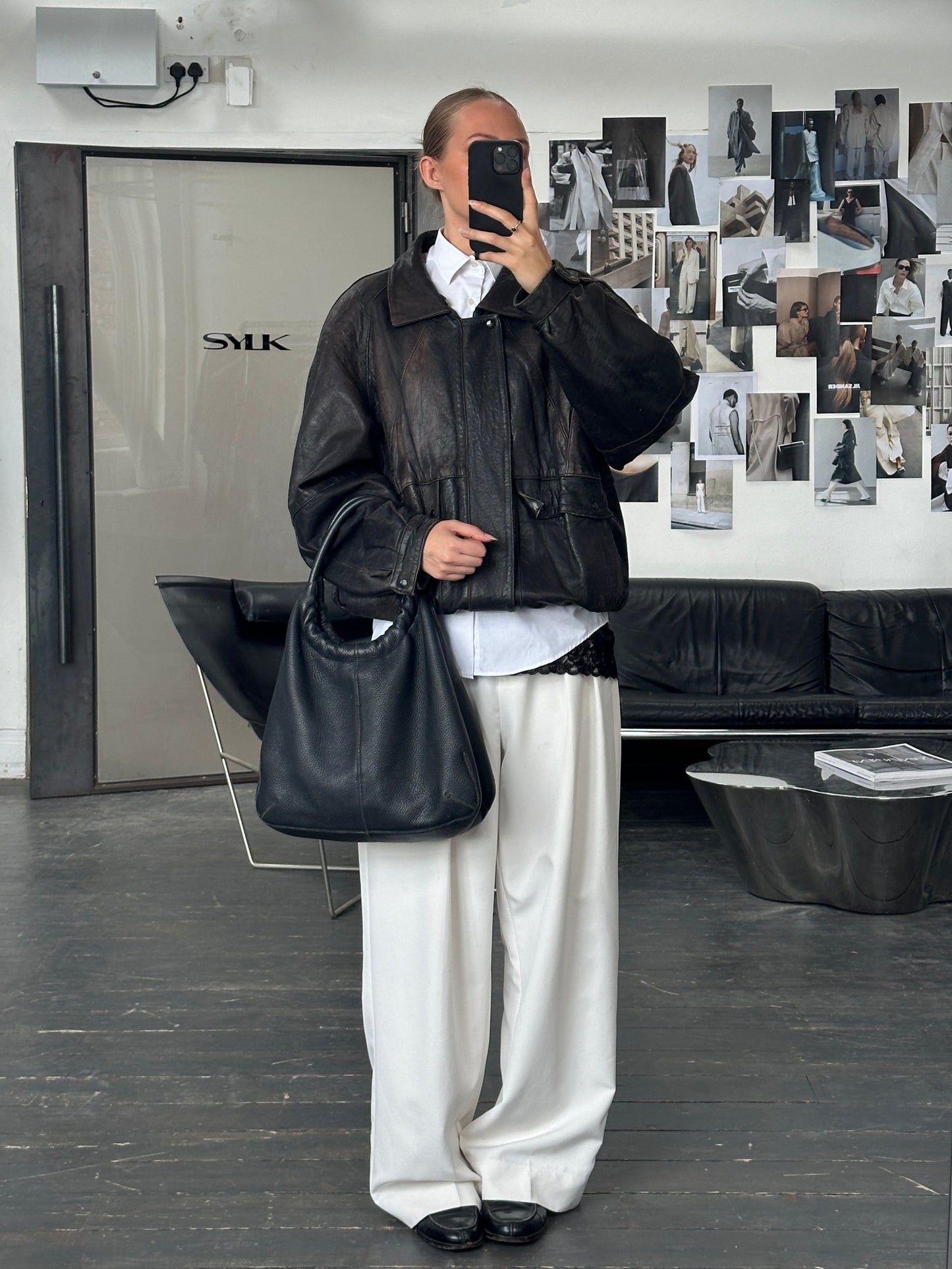 Vintage 1980s Aged Leather Bomber Jacket - XL