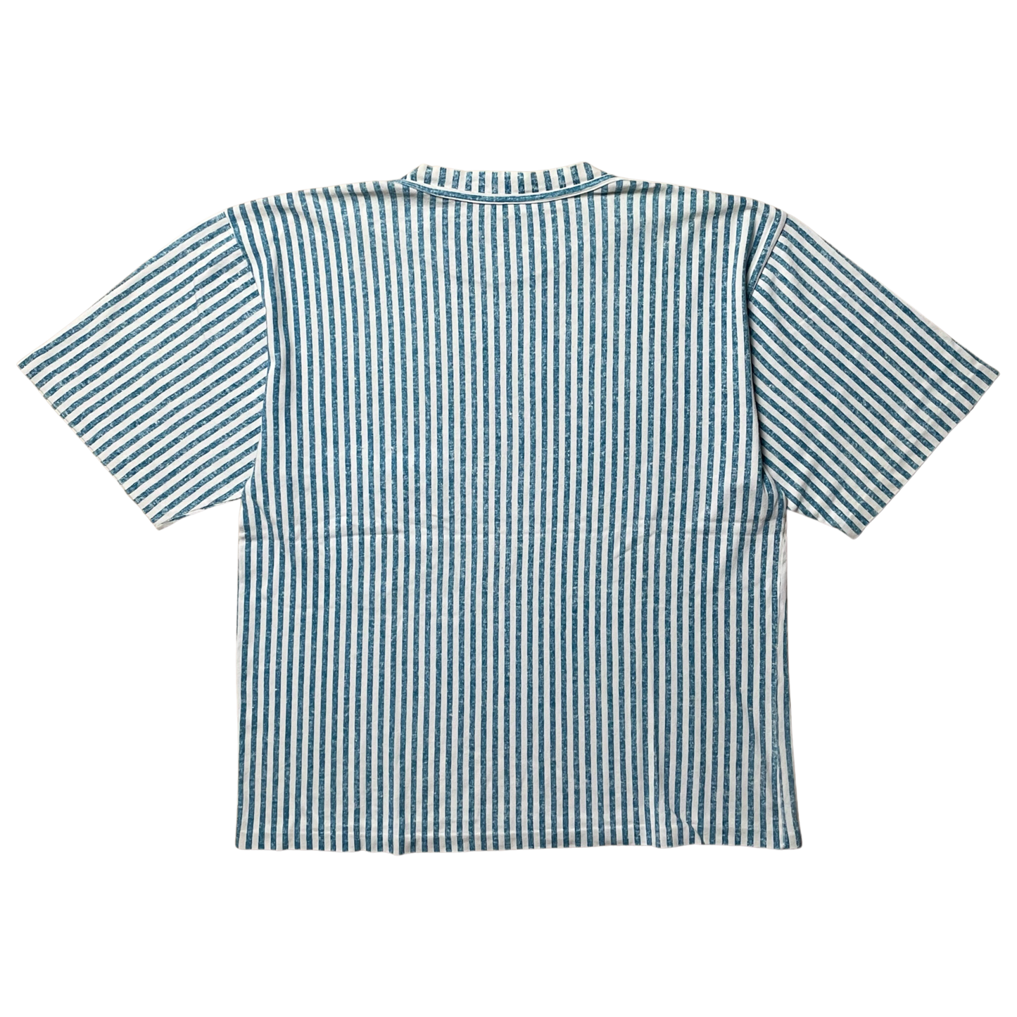 S/S 1984 Aqua Blue & White Vertical Stripe Pocket Spell out T-shirt