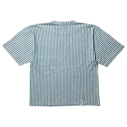 S/S 1984 Aqua Blue & White Vertical Stripe Pocket Spell out T-shirt
