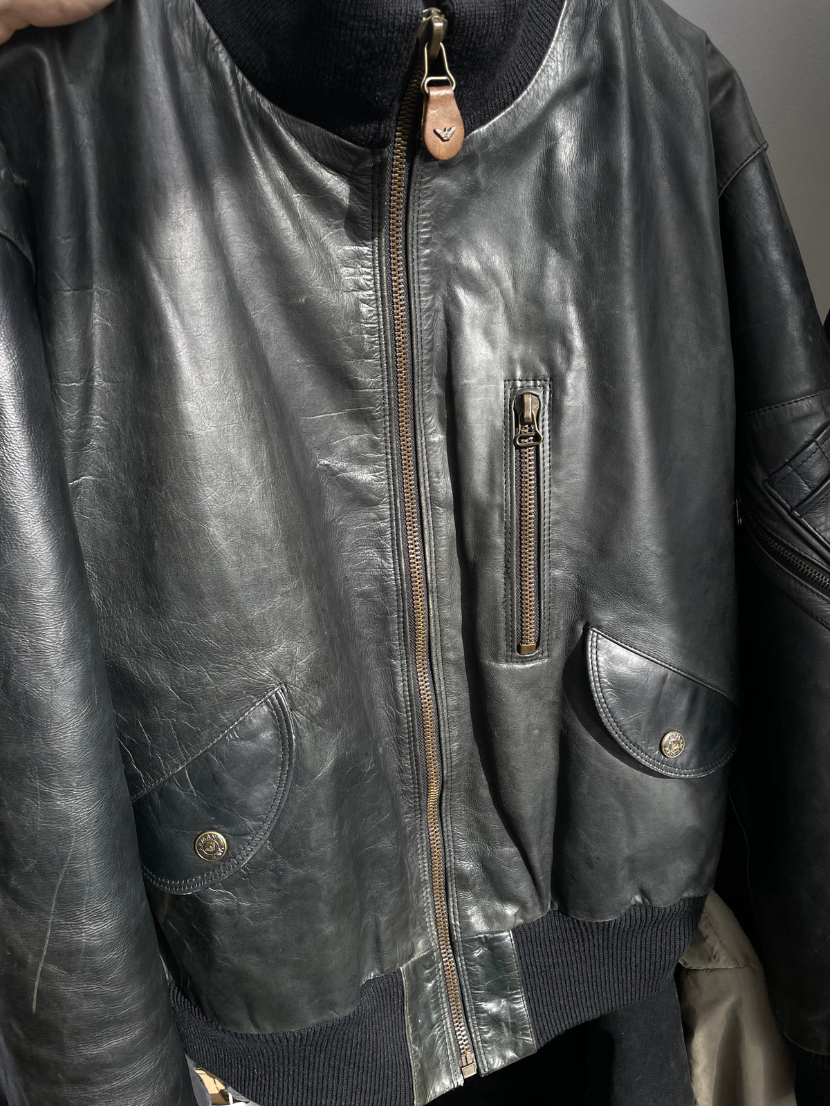Armani Jeans 90s Leather Bomber Jacket | Large, Red