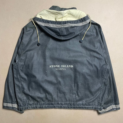 S/S 1986 Charcoal Grey Sail Cloth Marina Spell Out Hooded Coach Jacket
