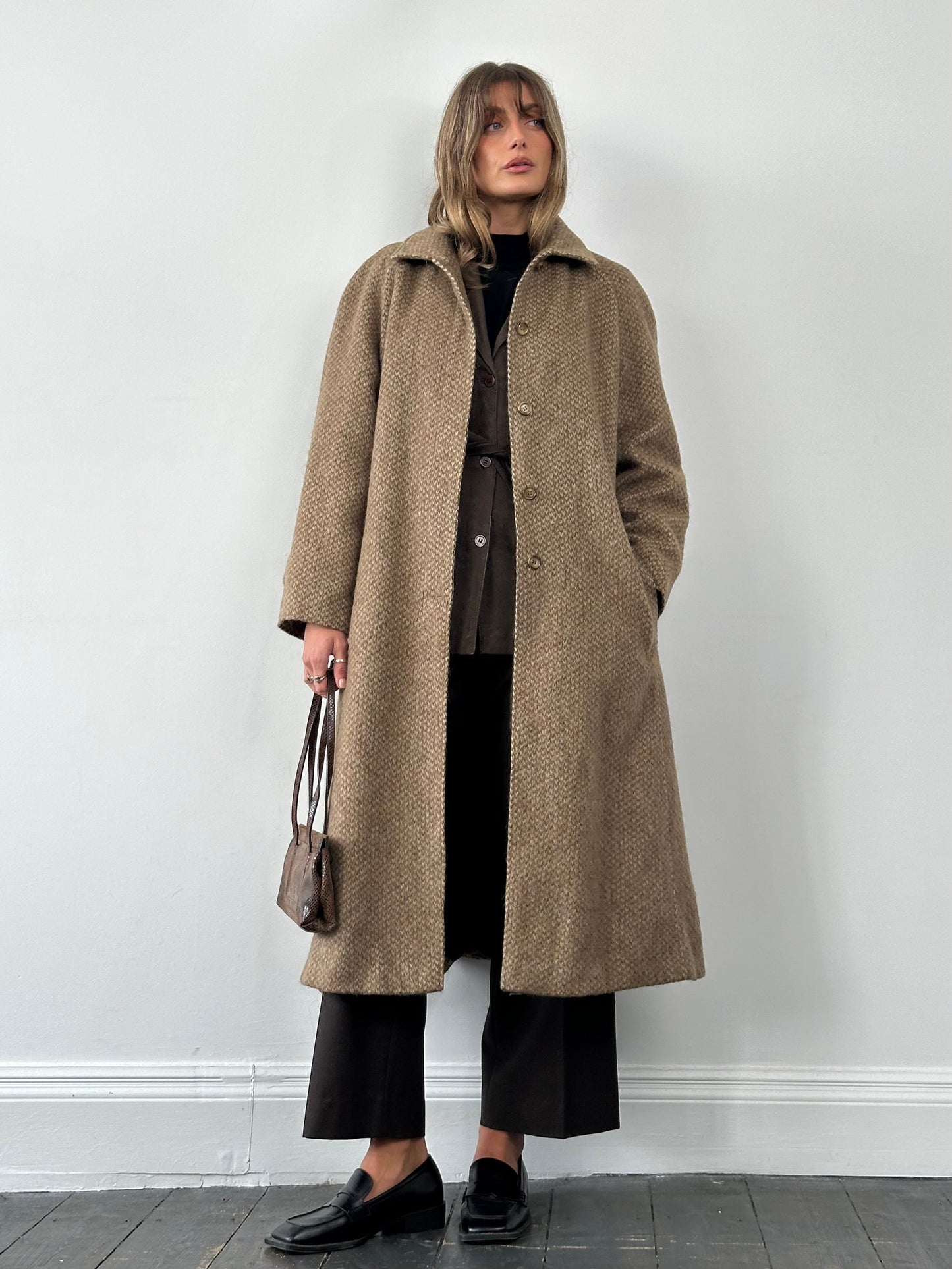 Max Mara Pure Wool Fuzzy Concealed Placket Coat - L
