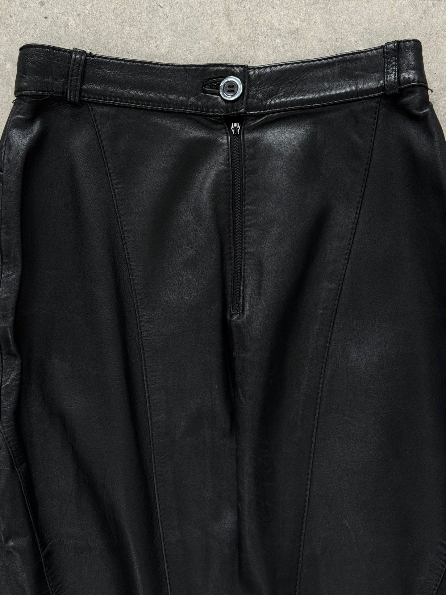 Vintage 1990s Leather Midi Skirt - W25