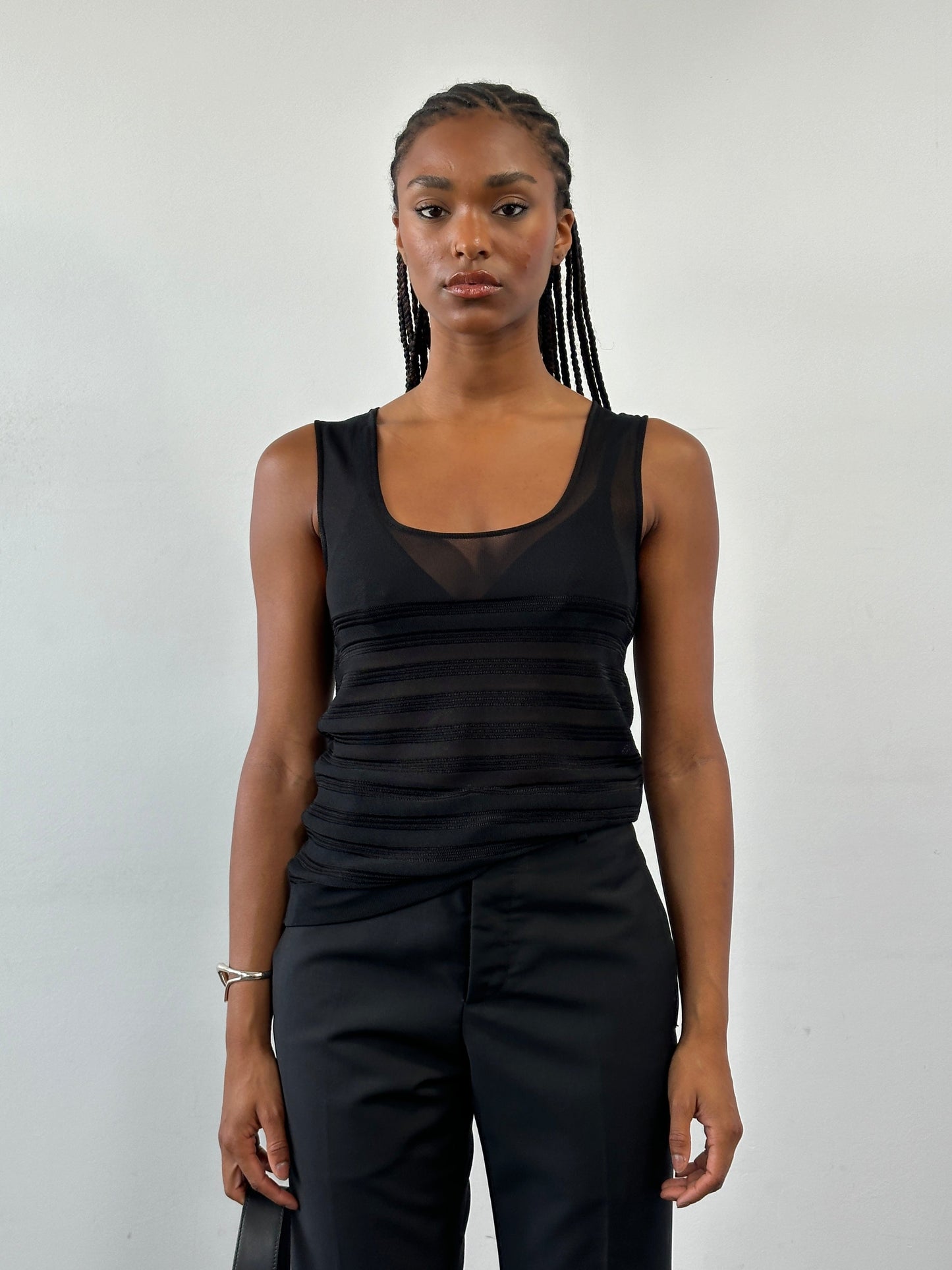 Giorgio Armani 2000s Sheer Ribbed Vest Top - M