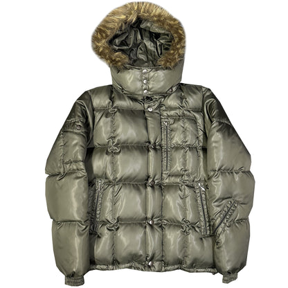 Takeo Kikuchi Puffer Jacket With Fur Hood In Olive Green ( L )