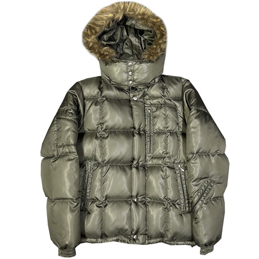 Takeo Kikuchi Puffer Jacket With Fur Hood In Olive Green ( L )