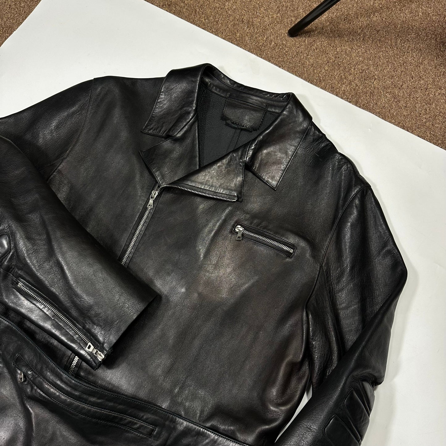 Prada FW99 Calf Leather Moto Long Jacket with Belt Bag - L