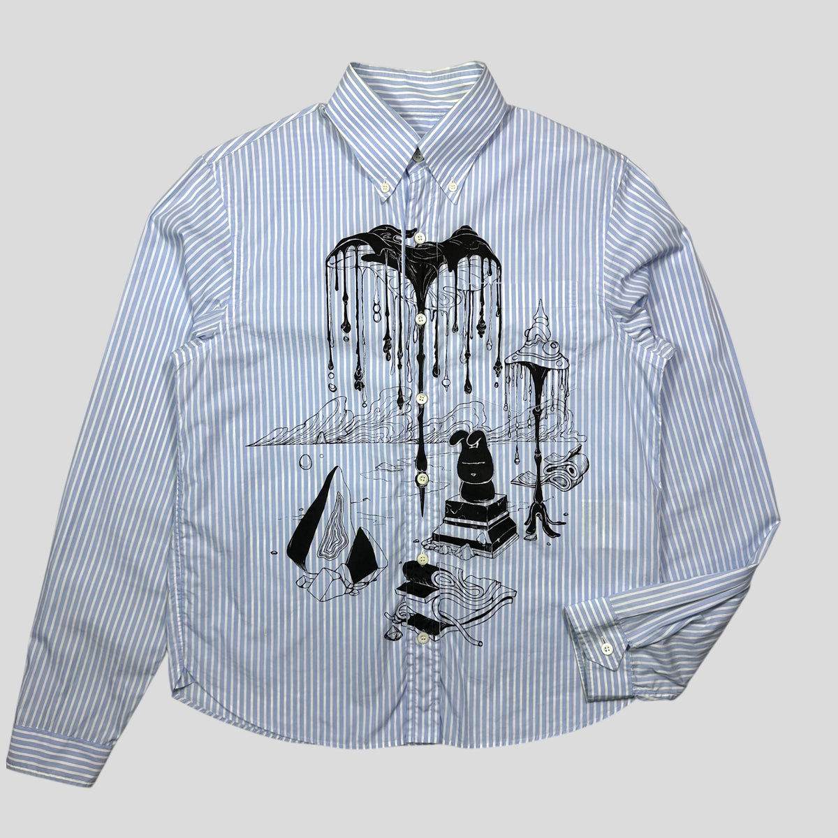 Prada SS18 James Jean Comic Print Striped Shirt - S/M | Small, Blue