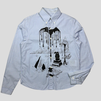 Prada SS18 James Jean Comic Print Striped Shirt - S/M | Small, Blue