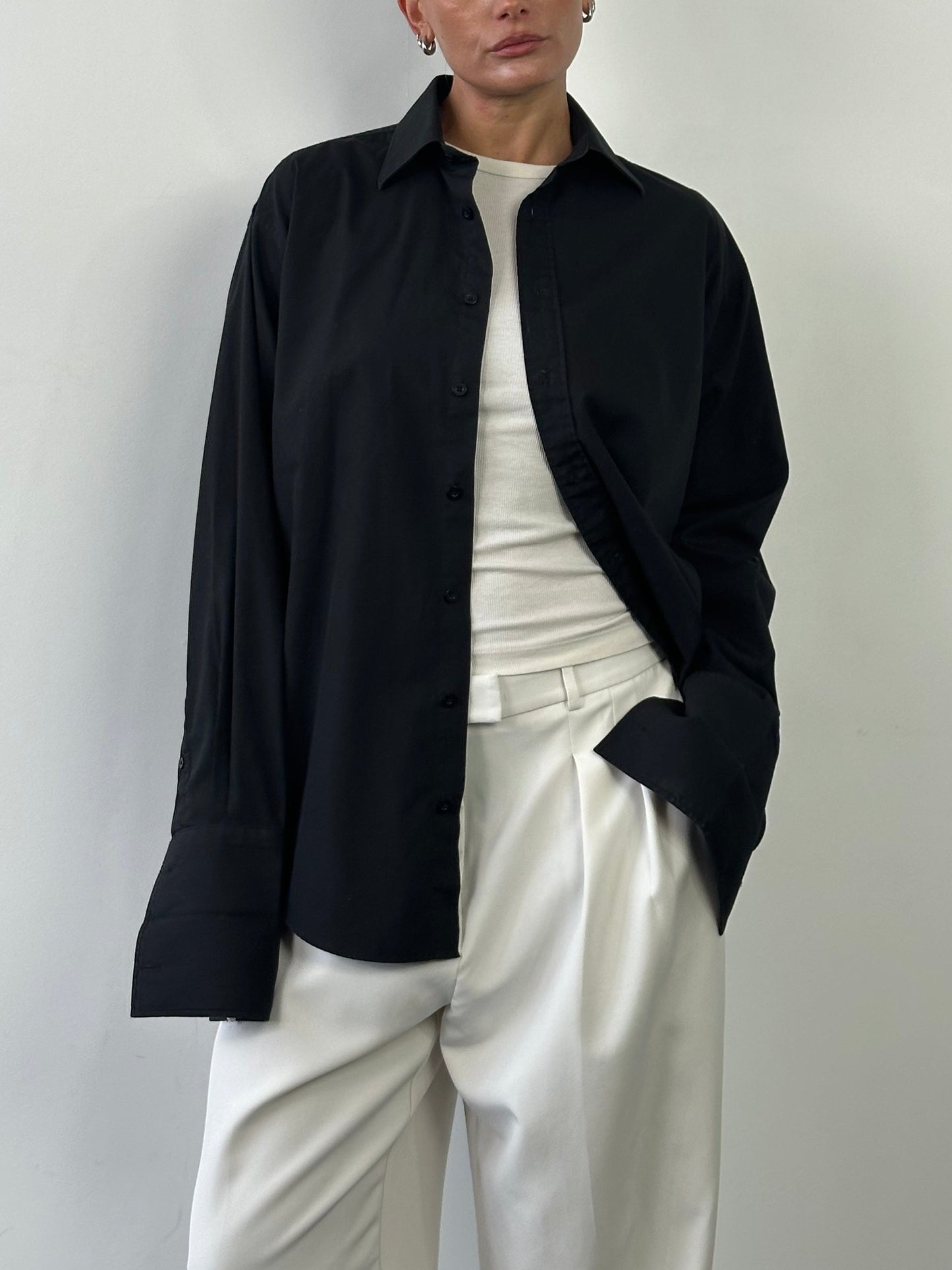 Yves Saint Laurent Pour Homme 2000s Cotton Logo Dress Shirt - L