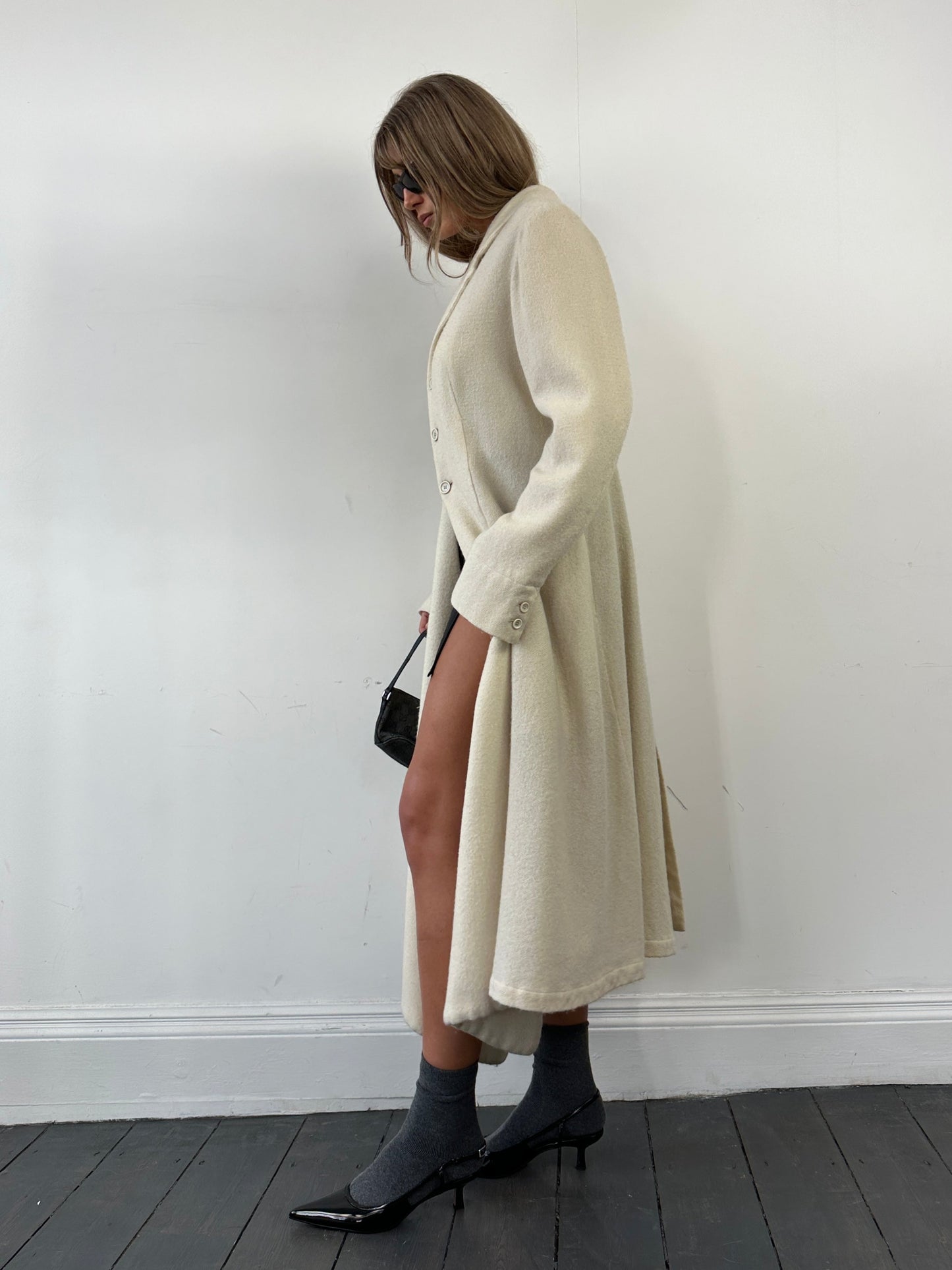 Comme des Garçons 90s Unlined Waterfall Pure Wool Coat - M