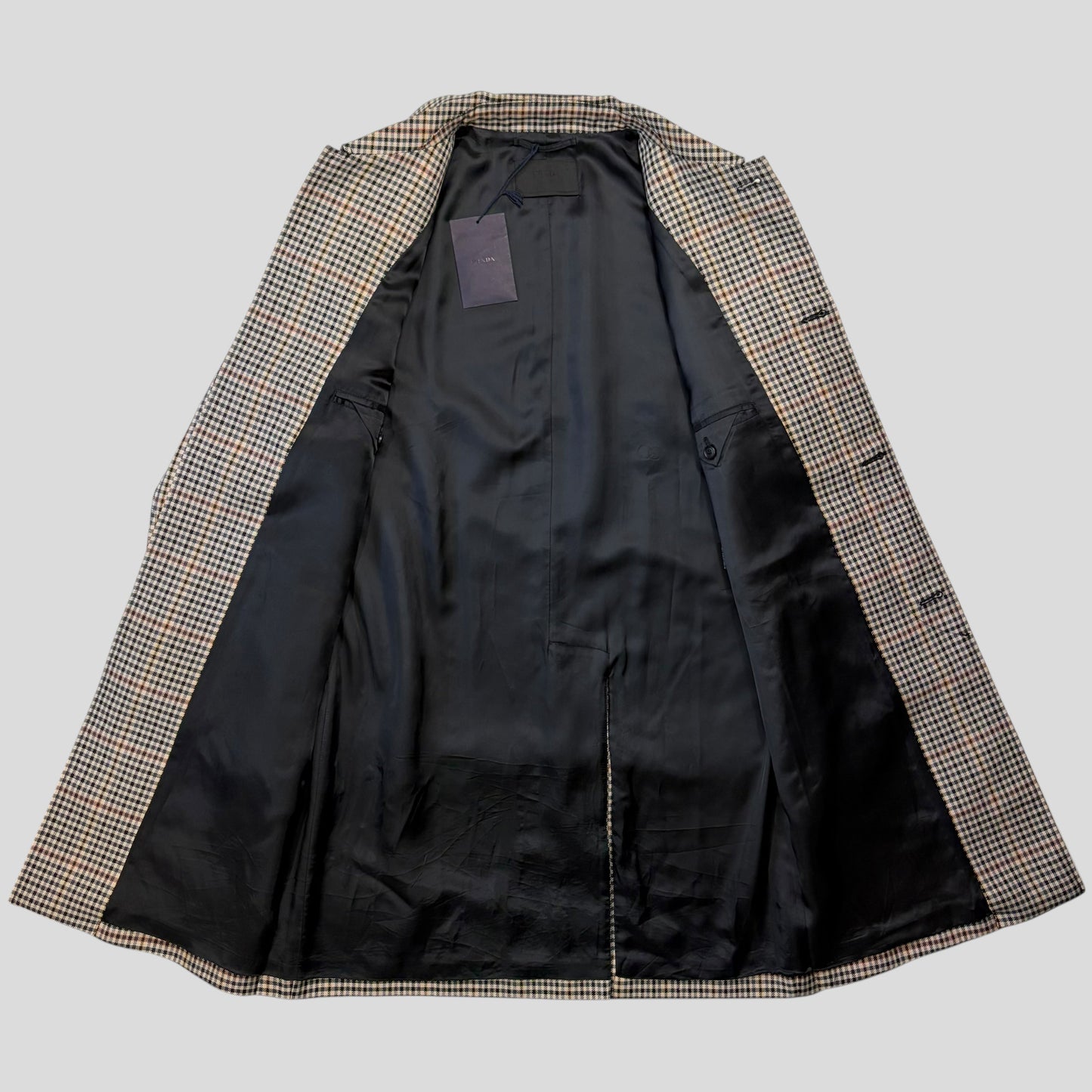 Prada 2020 Plaid Houndstooth Impermeable Virgin Wool Car Coat  - M | O/S, Red