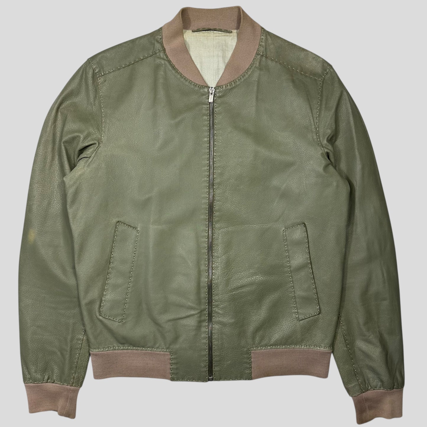 Fendi Avocado Green Lambskin Leather FF Zucca Bomber Jacket - IT46 (S/M)