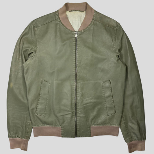 Fendi Avocado Green Lambskin Leather FF Zucca Bomber Jacket - IT46 (S/M) | Small