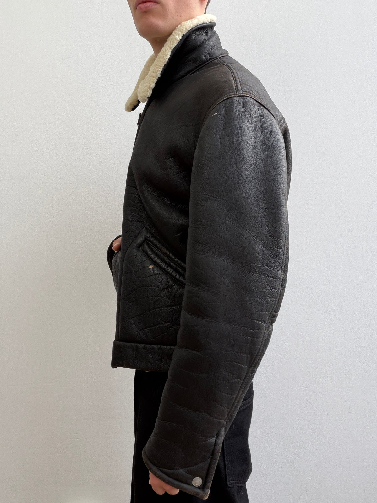 Armani Jeans 90s Sheepskin Leather Jacket | O/S, Black