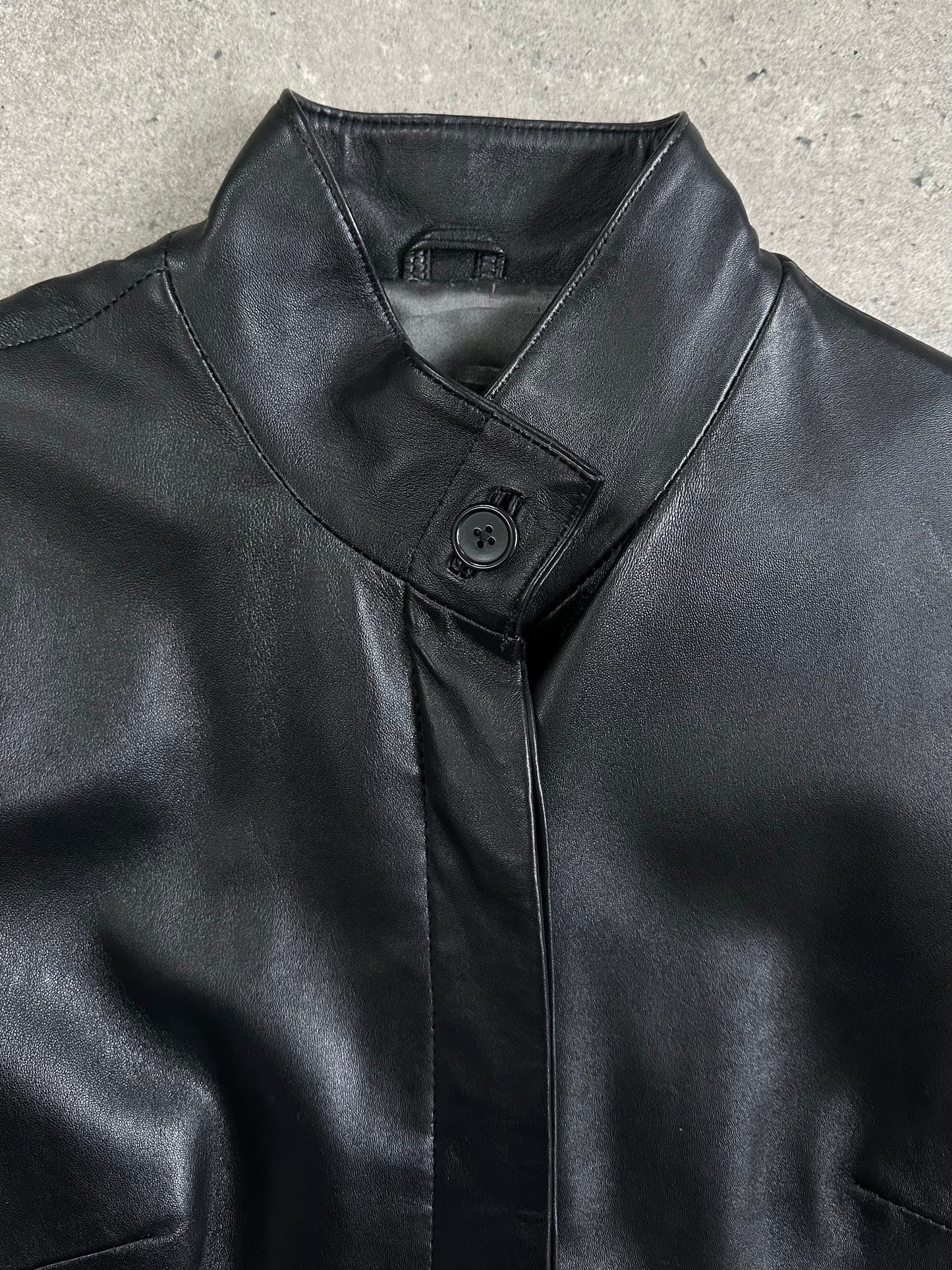 Vintage 1990s Minimal High Neck Leather Jacket - S