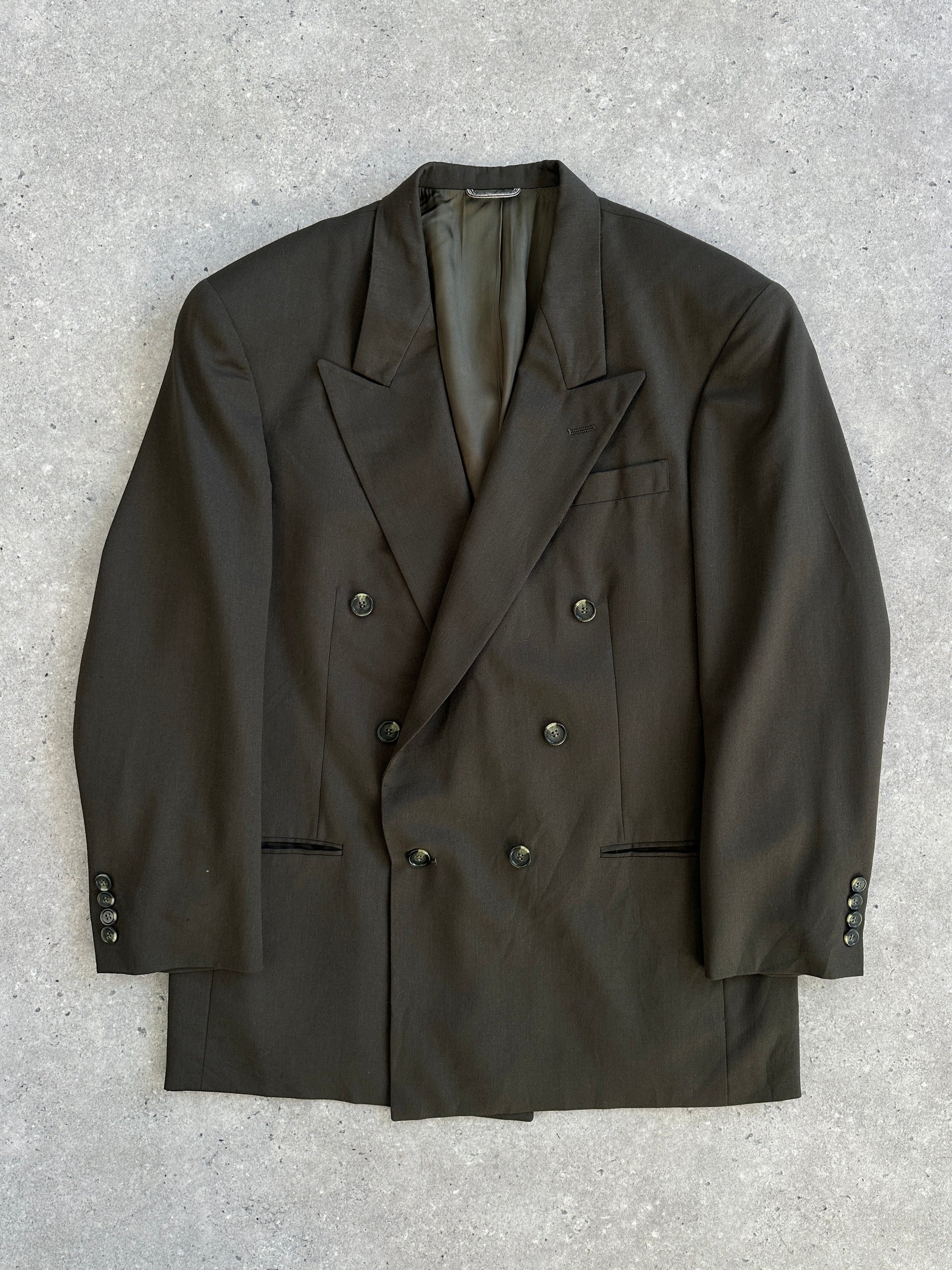 Christian Dior Monsieur 1980s pure wool double-breasted blazer in size 41R/XL, tailored fit with classic lapel and button details.