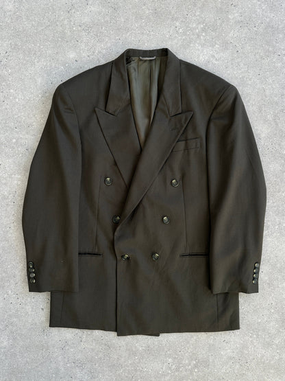 Christian Dior Monsieur 1980s pure wool double-breasted blazer in size 41R/XL, tailored fit with classic lapel and button details.