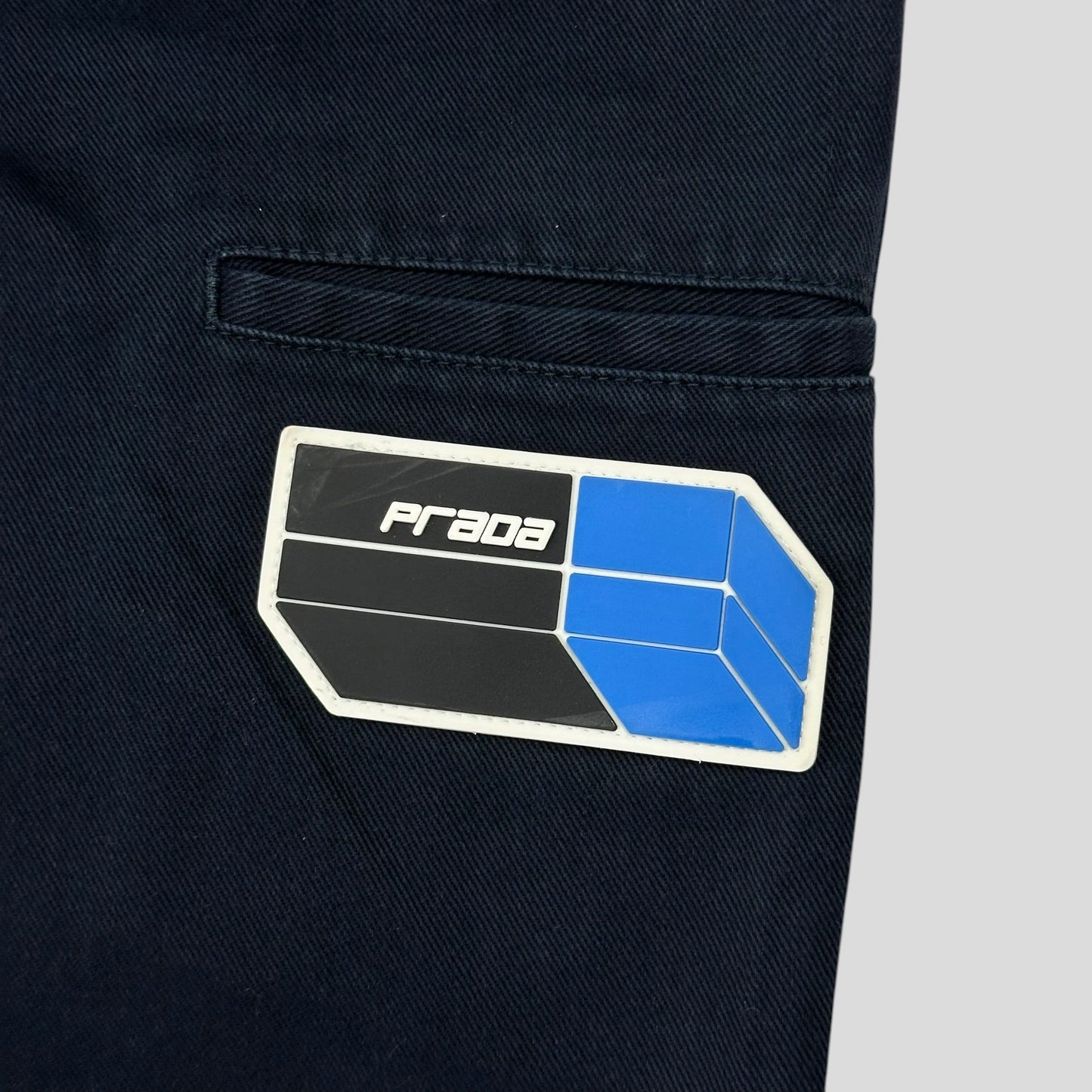 Prada 2018 Rubber Logo Baggy Drill Cotton Trousers - IT48 | Default Title, Navy