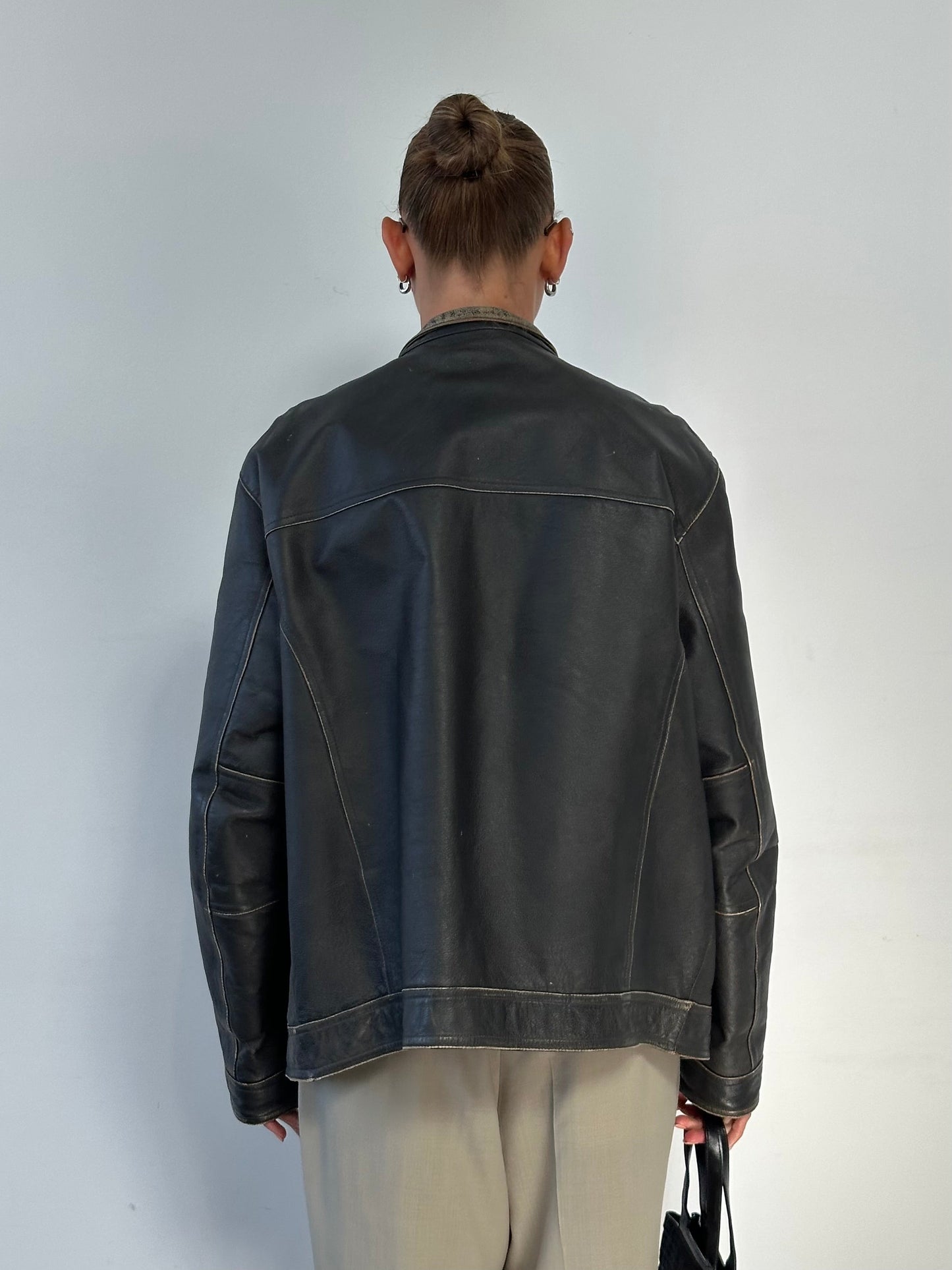 Guess Distressed Moto Leather Jacket - L