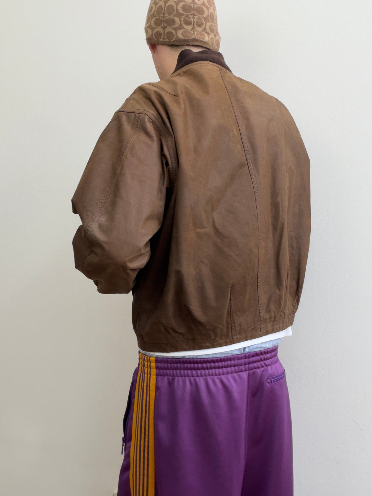 Emporio Armani 90s Oiled Leather Bomber Jacket | Large, Red