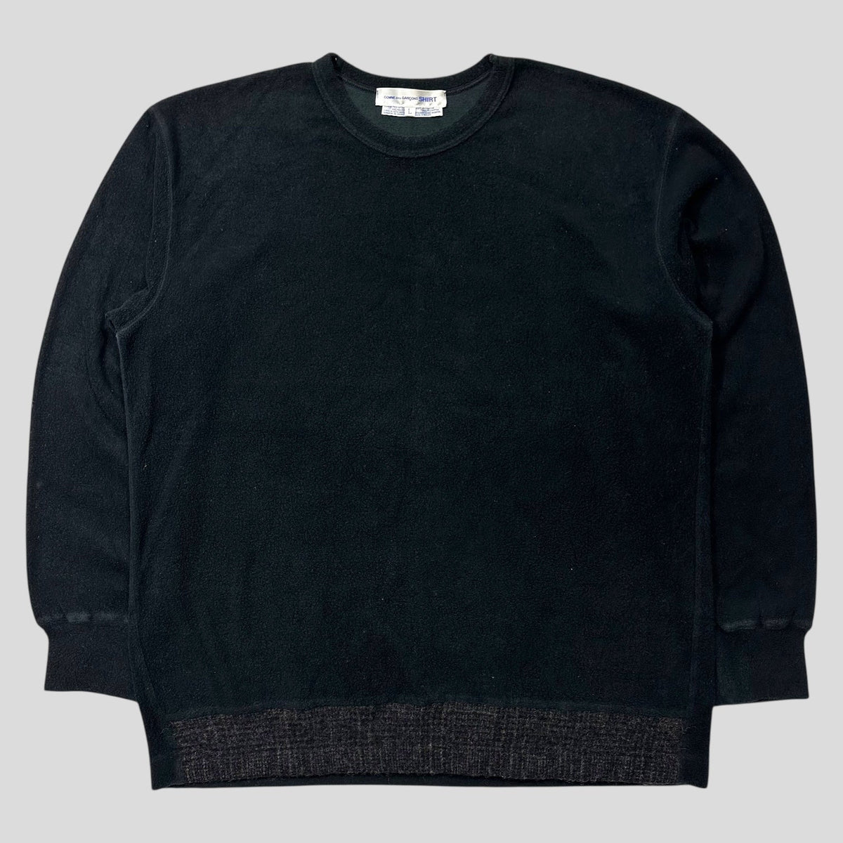 CDG SHIRT 1994 Wool Panel Towelled Fleece Sweatshirt - L/XL | Large, Black