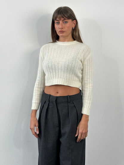 Vintage 1990s Angora Wool Cropped Jumper - S