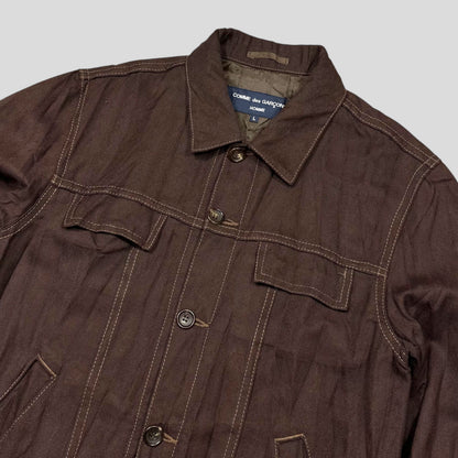 CDG Homme 2004 Crinkle Striped Work Jacket - L (M) | Medium, Brown