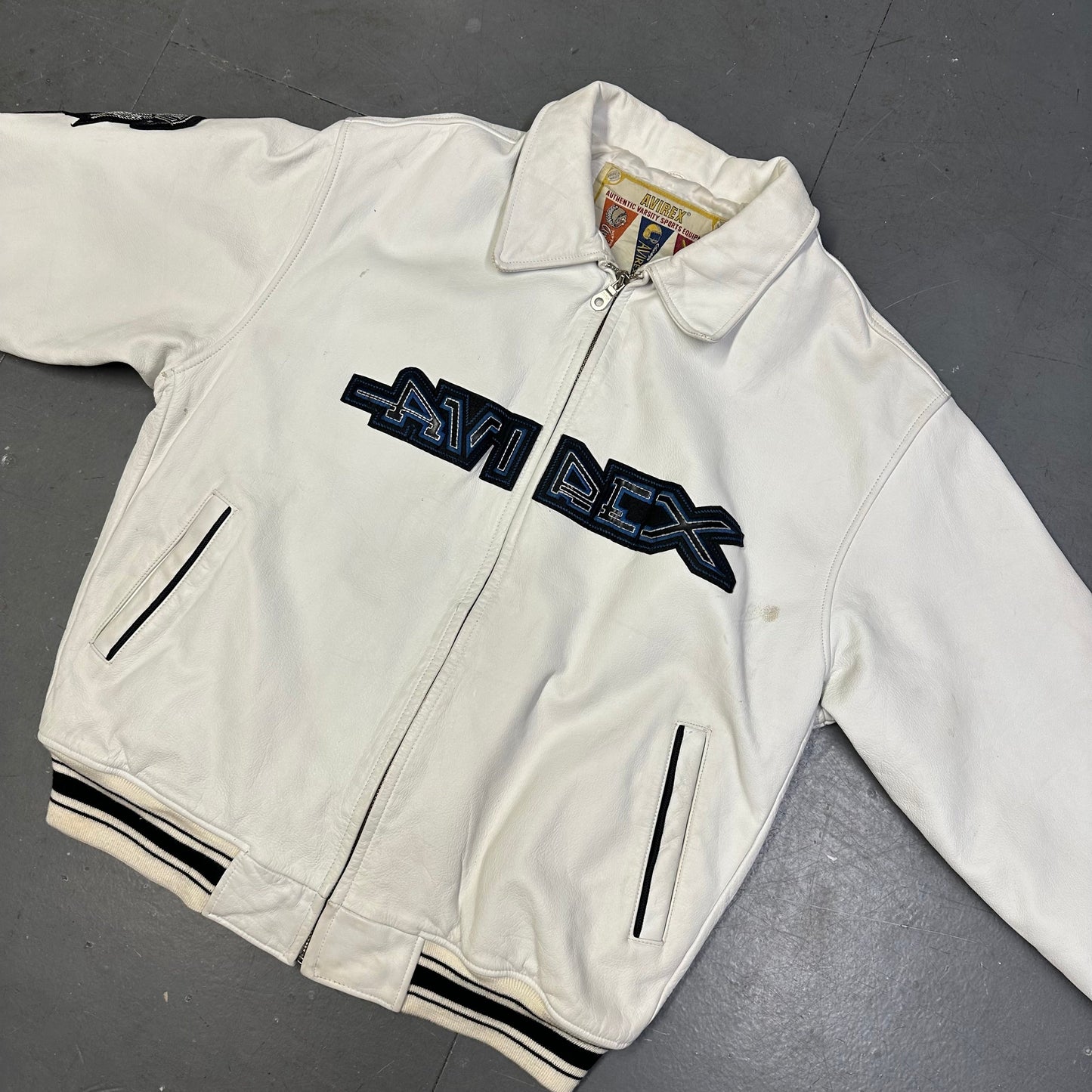 Avirex American Legend Leather Jacket In White ( XL )