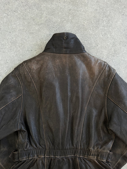 Vintage 1990s Aged Aviator Leather Jacket - M