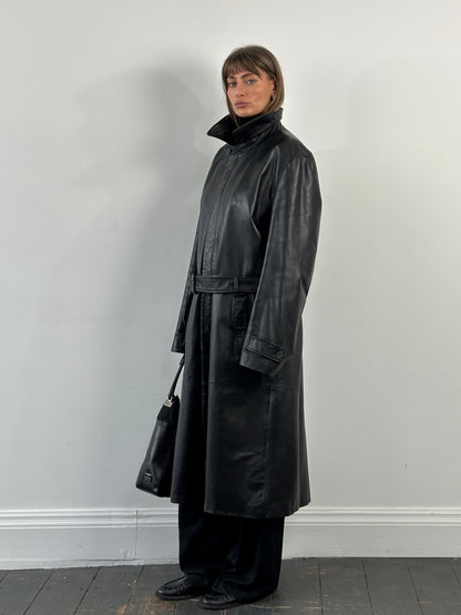 Conbipel 1990s Leather Belted Trench Coat - XL