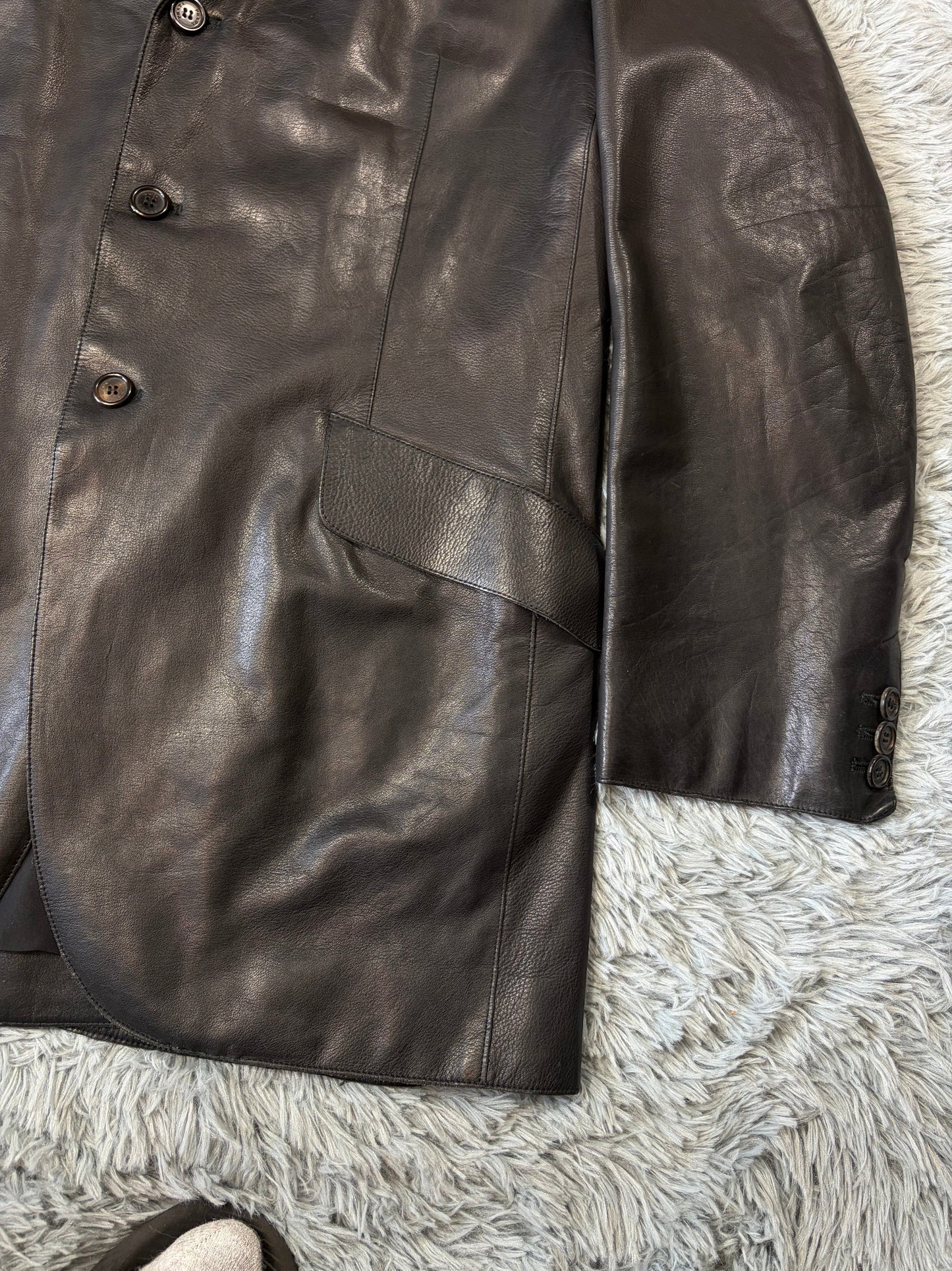 Prada Milano 00’s Black Leather Lined Asymmetric Blazer Coat - IT52 | O/S, Black