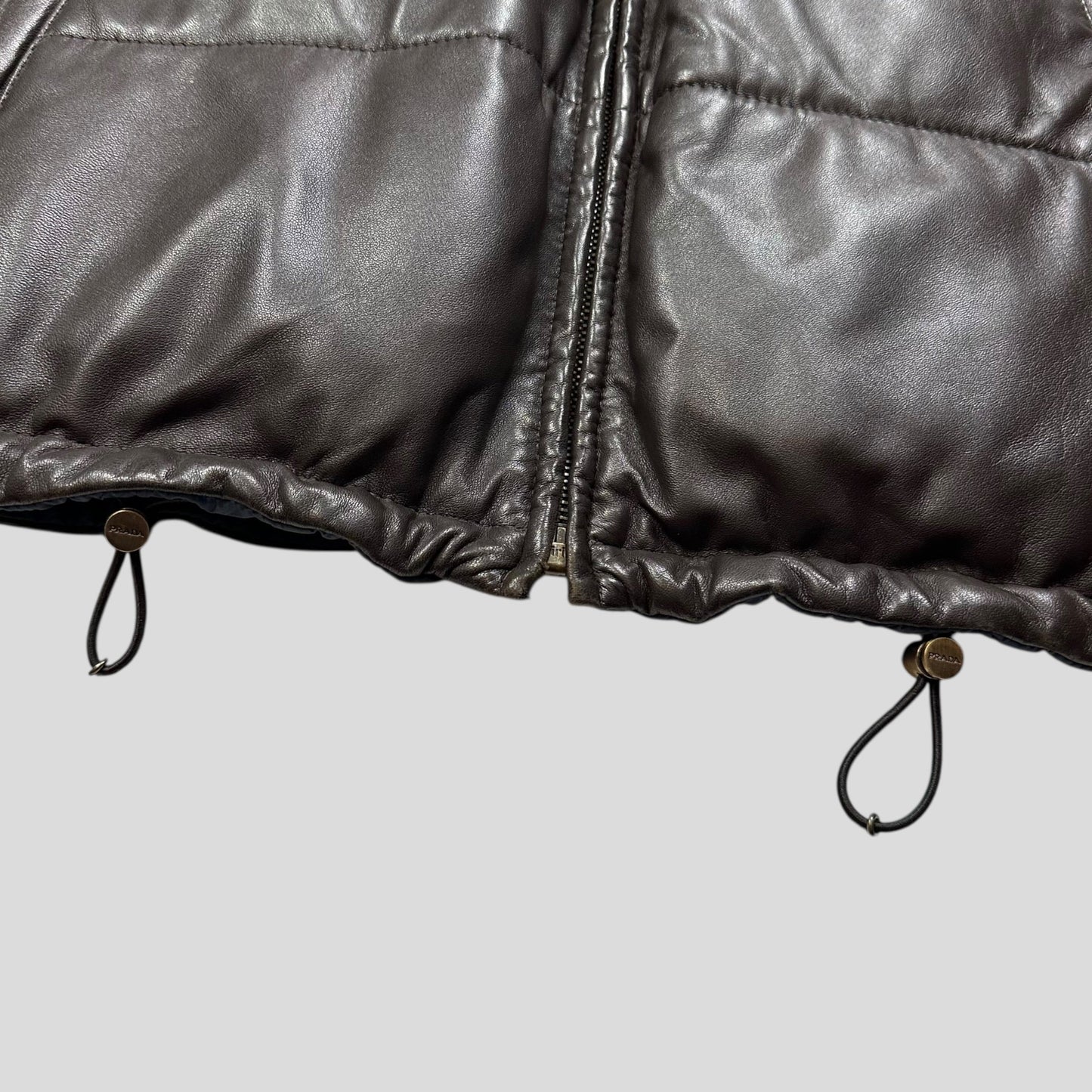 Prada Milano 2012 Leather Reversible Triangle Logo Nylon Puffer Jacket - L | Default Title, Multicoloured