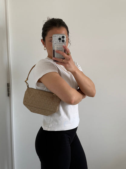 Vintage 90s Fendi Zucca Mini Gold Shoulder Bag | O/S, Beige