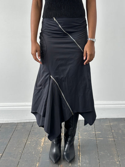 Vintage 1990s Cotton Multi Zip Ruffle Skirt – W28