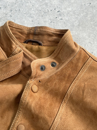 Vintage High Neck Suede Bomber Jacket - M