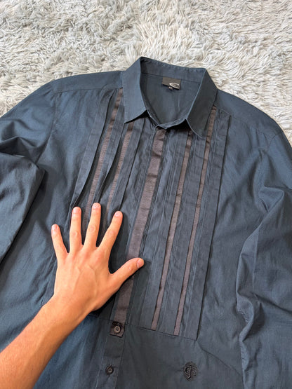 Just Cavalli 2011 Pleated Detail Button Up Shirt - M/L | O/S, Navy