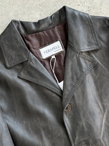 Italian Vintage Distressed Leather Coat - L