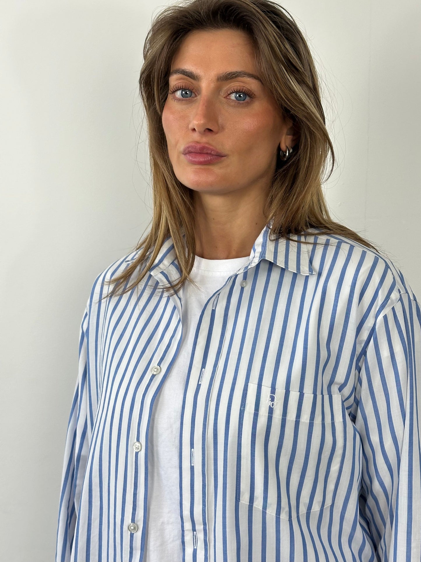 Christian Dior 1980s Cotton Striped Logo Shirt - L