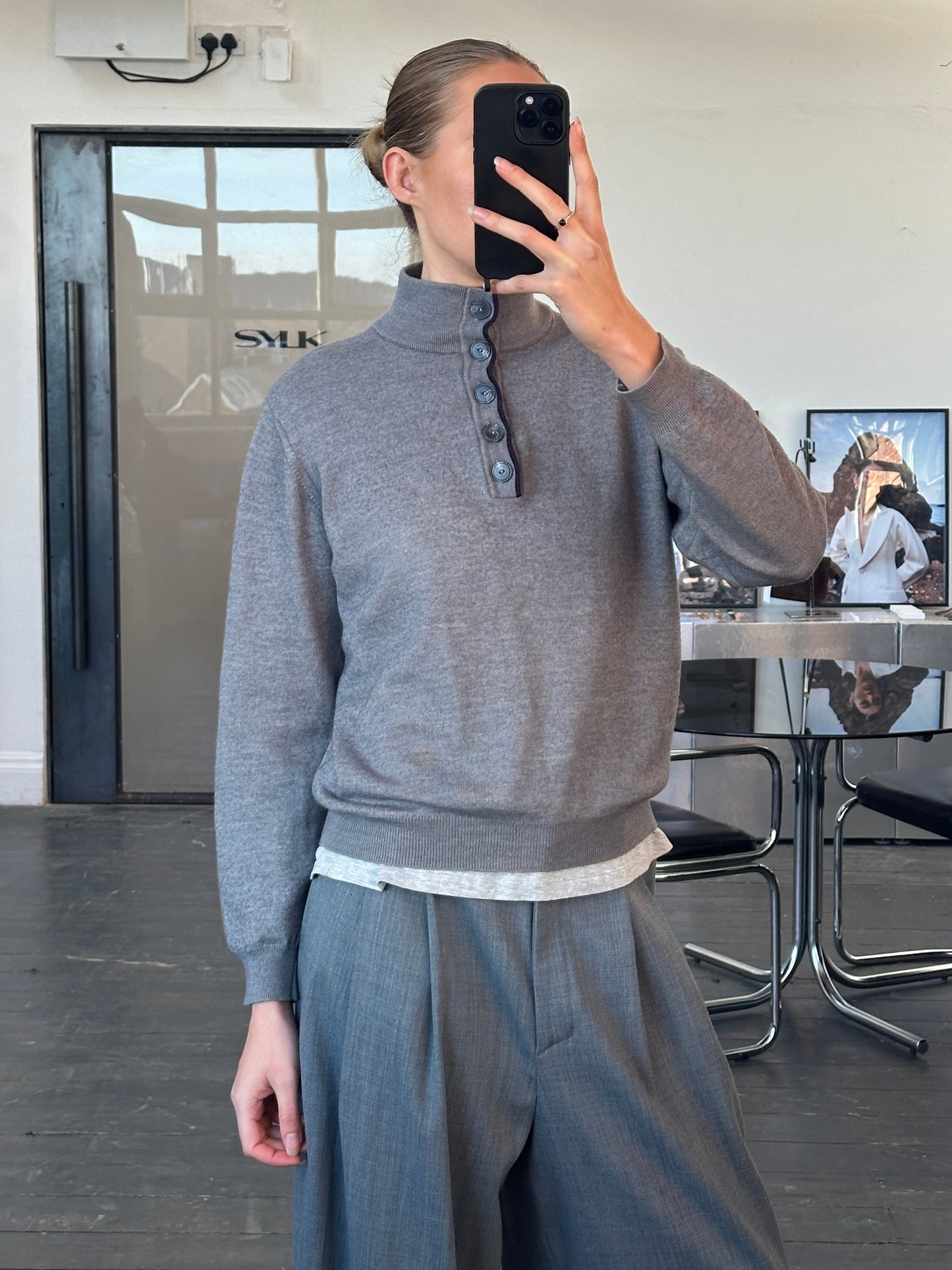 Armani Jeans 1990s Wool Button Neck Knitted Jumper - S/M