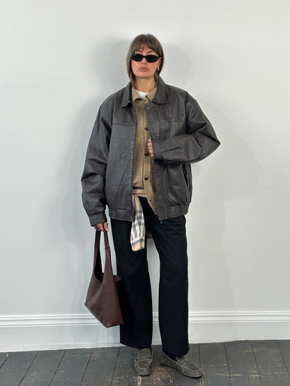 Vintage 1990s Concealed Placket Leather Bomber Jacket - XL/XXL