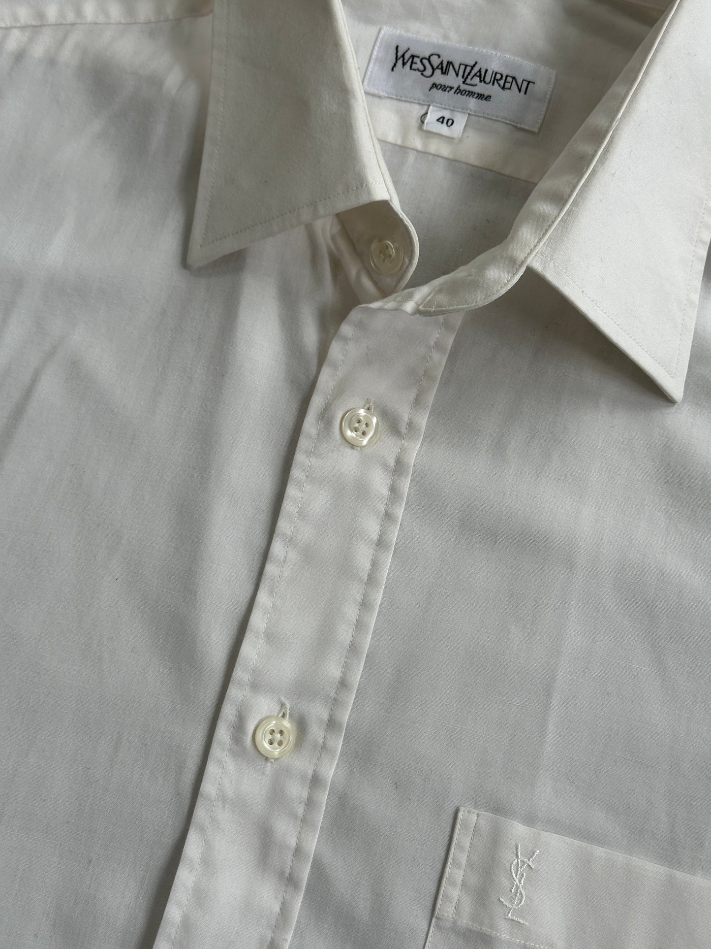Yves Saint Laurent Pour Homme 1990s Cotton Logo Dress Shirt – L