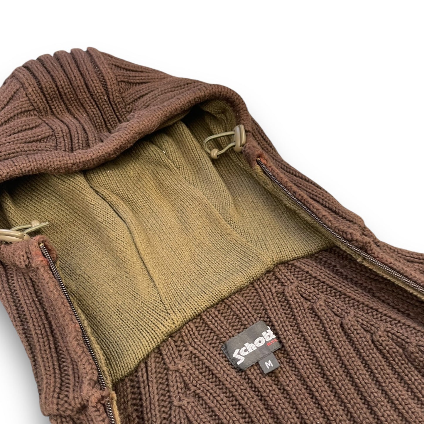2000's Schott NYC Dual Zip Knitted Balaclava Hoodie (M) | Default Title, Brown